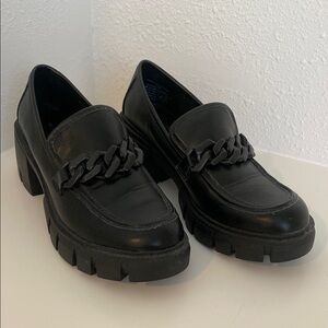 Madden Girl Black Chunky Flats with Chain Detail